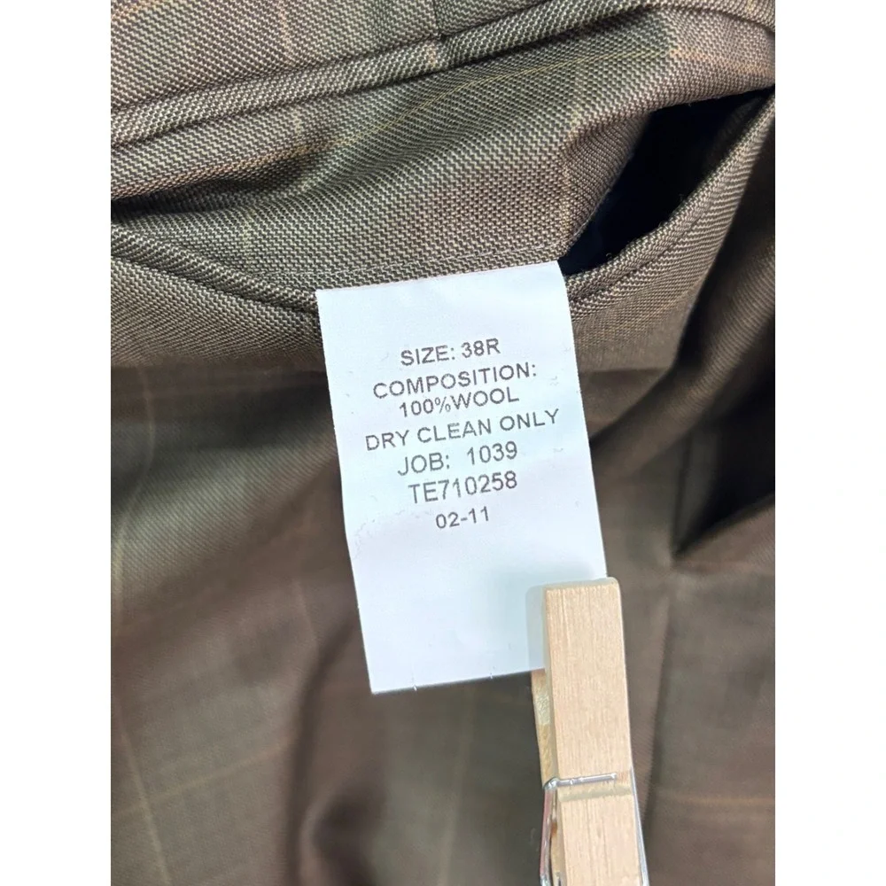 Jos A Bank 38x29 Brown Windowpane Suit Pants 100%‎ Wool Pleated Trousers Cuffed